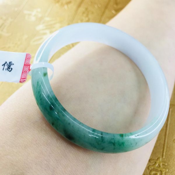 

send a certificate natural jadeite bracelets carved two-color dark blue 52-61mm female models princess jade bracelet jewelry, Golden;silver