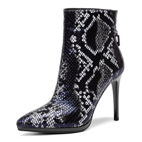 

women high heel boots genuine shoes winter autumn ankle platform 2019, Black