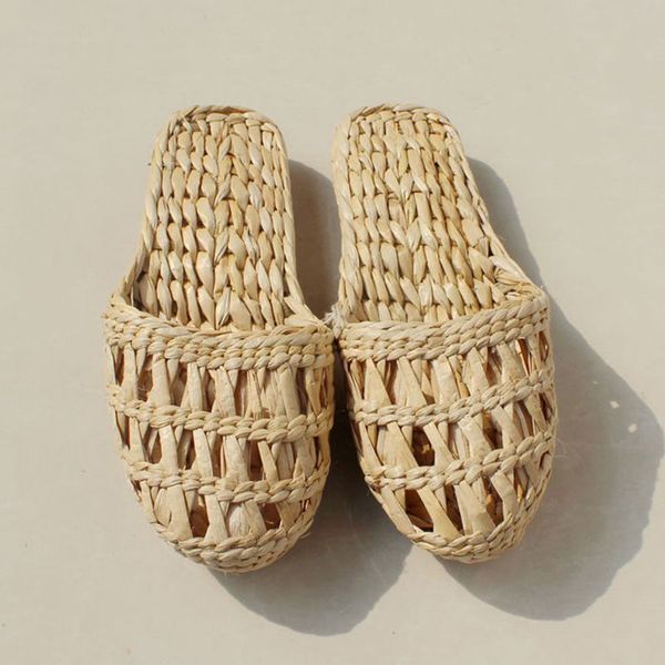 

jarycorn2020 summer fashion home shoes women's straw slippers new couple shoes handmade chinese style comfortable sandals, Black