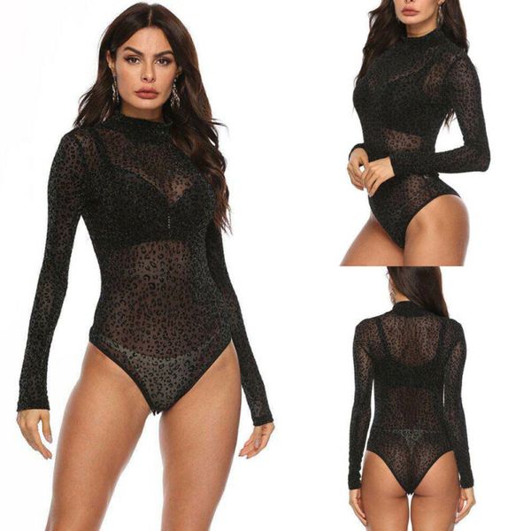

Women Sexy Mesh Jumpsuit Romper Fashion Long Sleeve Black Bodysuit