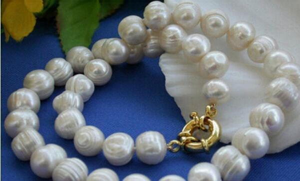 

natural 10-11mm white akoya cultured pearl necklace 18'', Silver