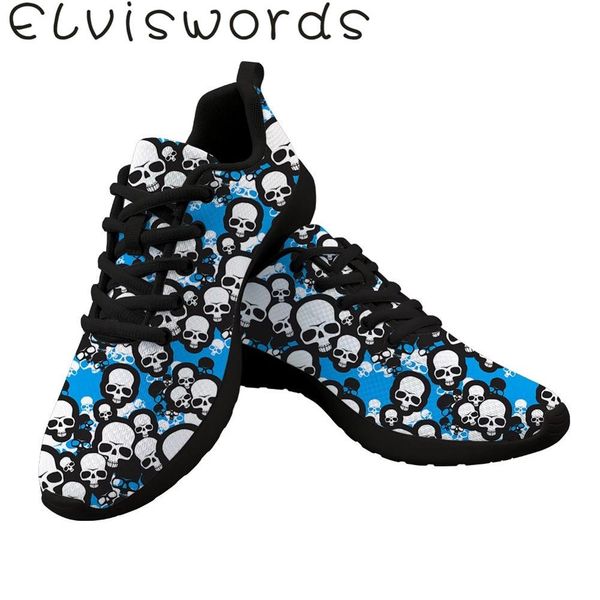

elviswords skull puzzled print pattern running shoes breathable harajuku lightweight lace upflat ladies shoes fuuny sport, Black