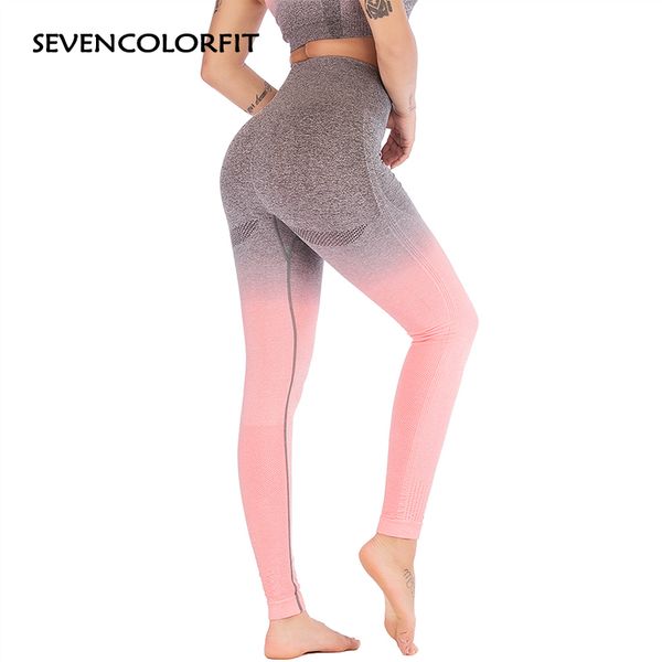 

sevencolorfit ombre seamless leggings for fitness high waisted 2019 new multi gym running yoga pants leggins sport women legging, White;red