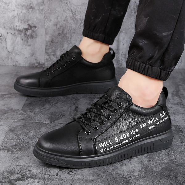 

plus size 14 15 genuine leather casual couples shoes fashion men outdoor comfortable shoes breathable soft lovers lace-up, Black