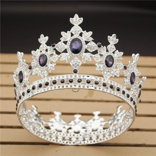 

baroque silver wedding crown for queen wedding tiaras purple crystal diadem pageant hair jewelry bridal headdress, Golden;white