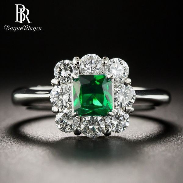 

bague ringen vintage women silver 925 jewelry emerald rings green gemstone wedding anniversary fine jewelry ring wholesale gifts, Golden;silver