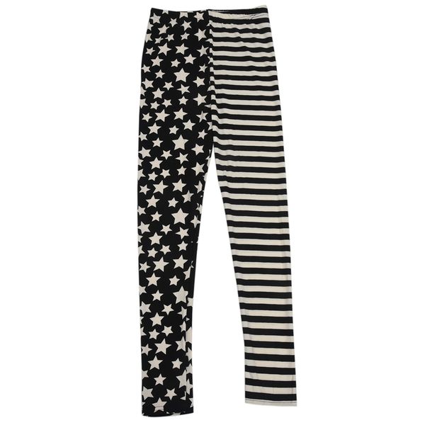 

woman leggings black tights with stripes and stars pattern white fashionable