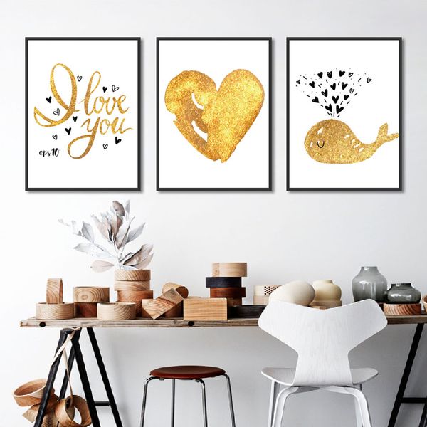 

golden love poster print letter canvas painting picture aisle home wall art graffiti bedroom modern minimalist decoration custom