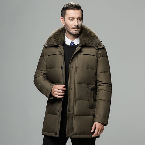 

men's winter jacket russia long coat hat fur collar thick windproof waterproof 90% white duck down jacket men, Black