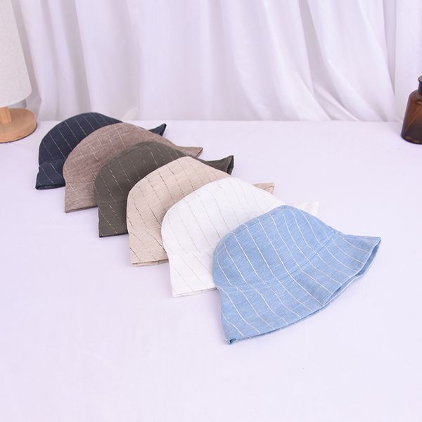 

children's summer new bucket hats boys and girls retro striped cotton and linen kids fisherman hats baby outdoor travel sun hat