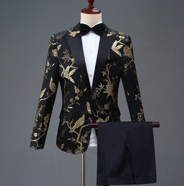 

mens blazers new slim moderator studio embroidery suit male singer show party wear suit pants suit, White;black