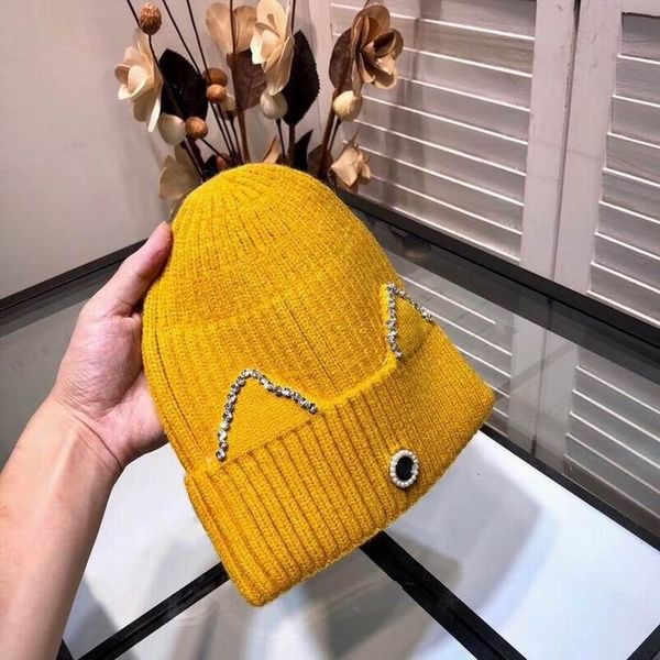 

2019 new luxury fashion knitting cotton hats good quality cap women men winter warm yellow hats with box, Blue;gray