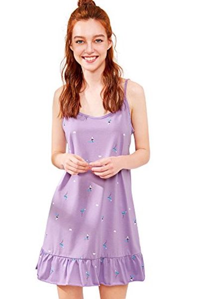 

shein women's ruffle hem spaghetti strap cami dress nightdress, Black;gray