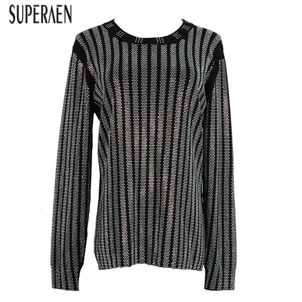 

superaen europe women pullovers sweaters 2019 autumn and winter new wild ladies sweaters long-sleeved round neck women clothing, White;black