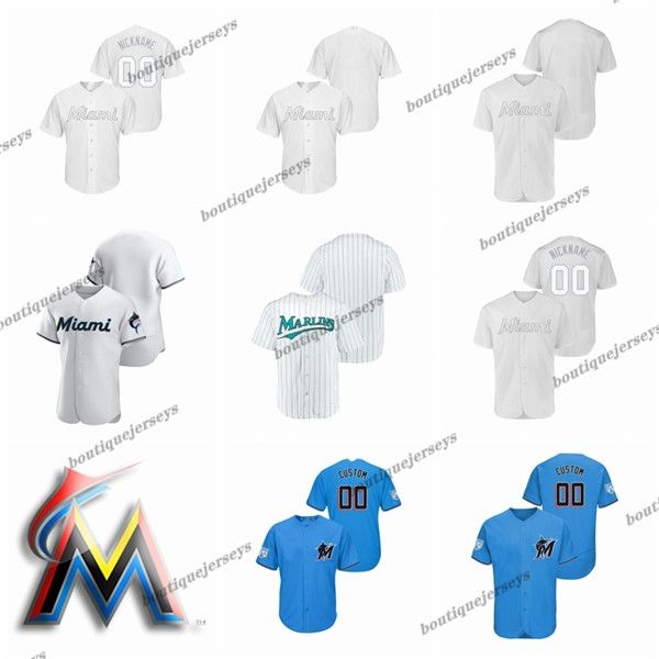

custom miami marlins men women youth personalized #00 any name and number black white blue gray jerseys, Blue;black