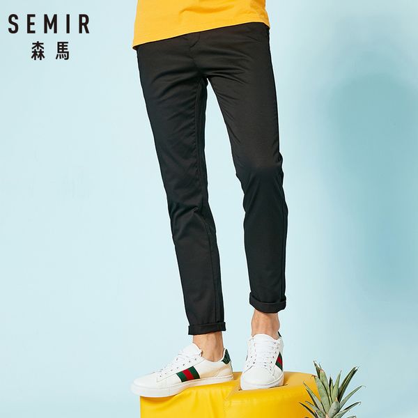 

semir new casual pants men brand-clothing simple solid trousers male stretch slim fit pants for autumn, Black