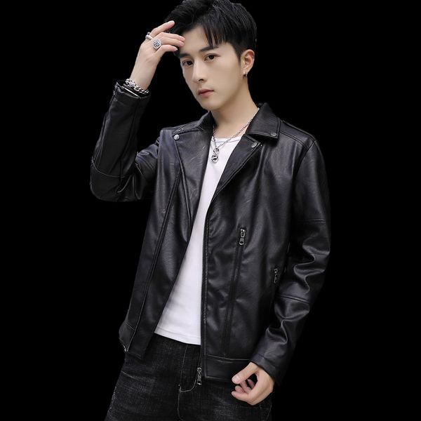 

2019 jacket men new men's fashion casual long sleeved motorcycle fur leather jacket slim fit mens winter coats m-4xl, Black