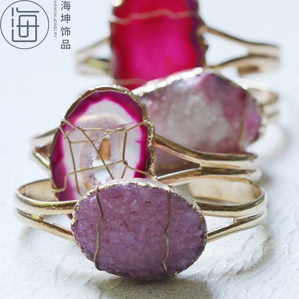

framed druzy stone fashion bangle - natural semi-precious stone bracelet -energy (y210, Black