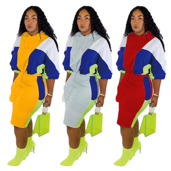 

womens designer panelled 2pcs dresses autumn hooded long sleeve clothing fashion womend sport style set, White