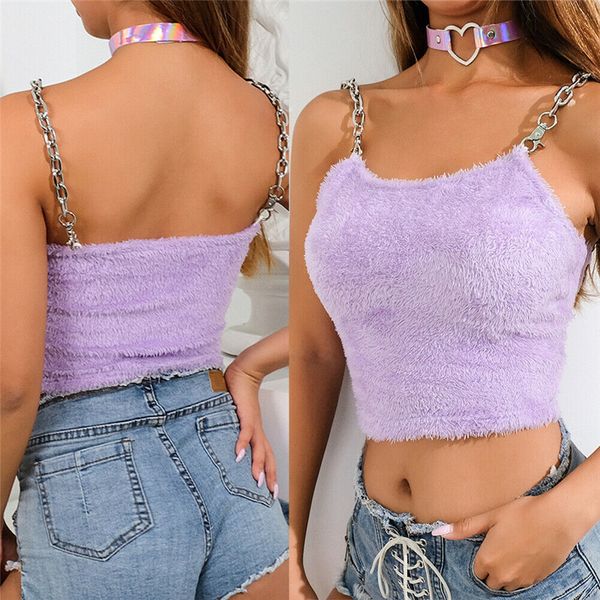 

summer women clothes 2019 underwear women fur metal chain strappy vest summer womens sleeveless fashion, White