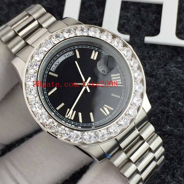 

4 color wristwatches 41mm day date big diamond stainless steel asia 2813 movement mechanical automatic mens watch watches, Slivery;brown