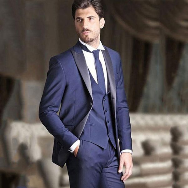 

navy blue mens wedding suits for groom jacket+pants+vest slim fit custom made mens suits groom tuxedo businessman groomsmen suits, Black;gray