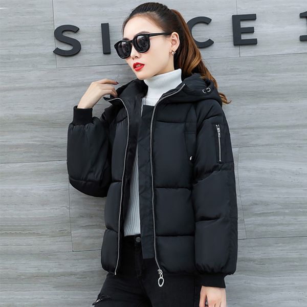 

2019 korean style winter jacket women hooded short cotton padded female coat outwear casaco feminino inverno, Black