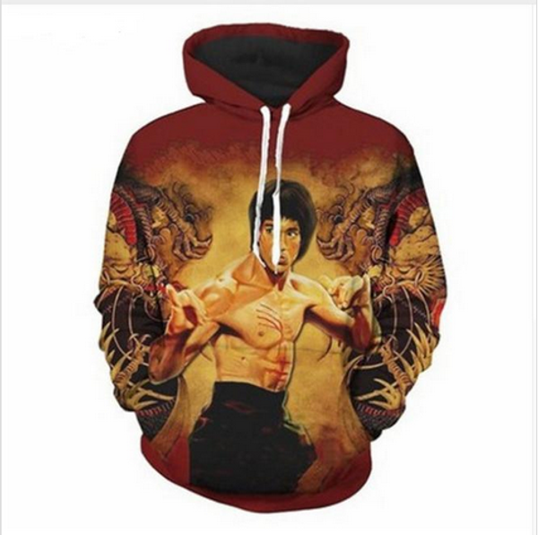 

out fashion streetwear 3d hd print casual chinese kongfu bruce lee hoodies sweatshirts men women hoodie jacket coat lms082, Black