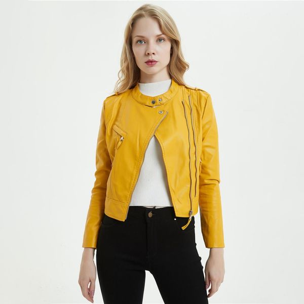 

2019 winter autumn leather o neck zipper slim fit pu motorcycle biker vintage street coat short black leather jackets women