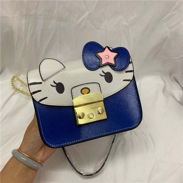 

new ladies leather messenger bag chain printed shoulder bag cute sweet girl cartoon hello kitty pattern fresh graffiti small square bag