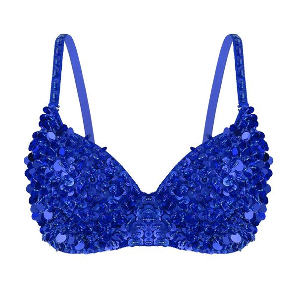 2020 Women Glitter Bra Push Up Handmade Sequins Bra Lady Silver Punk Style Studded Sponge