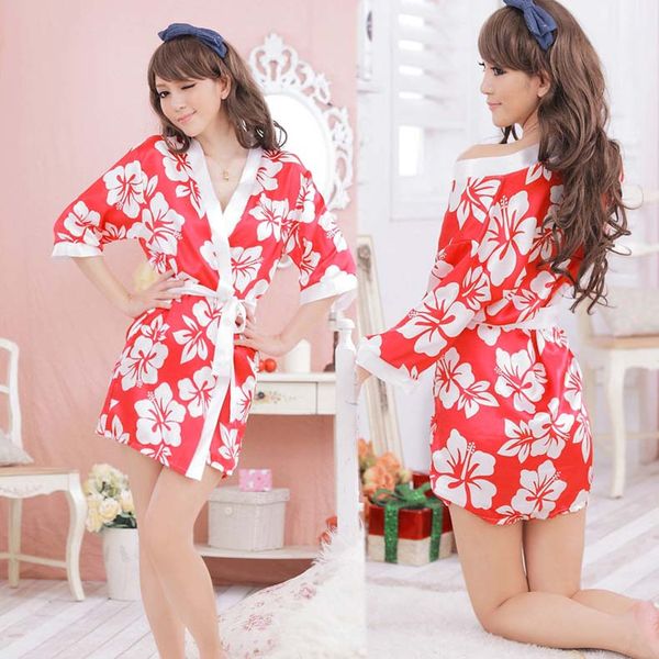 

new womens sleep robes summer casual new pajamas noble night gown silk half polka dot knee length tracksuit kimono bathrobe robes, Black;red
