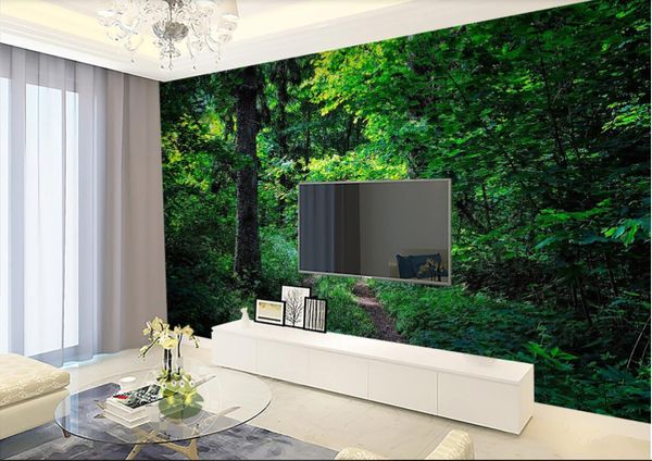 

3d room wallpaper custom p non-woven mural green woods forest grass path winding road scenery tv background wall wallpaper for walls 3 d
