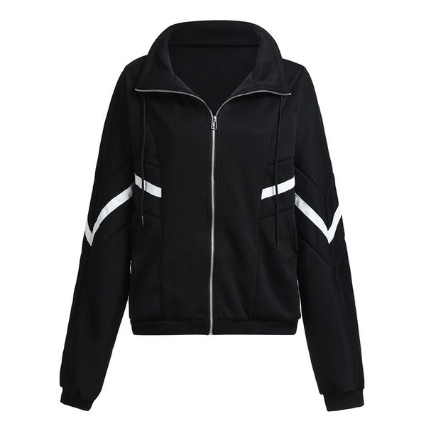 

sagace female jacket women plus size spring contrast striped jacket zipper long sleeve long sleeve coat women's jackets 2019 g8, Black;brown