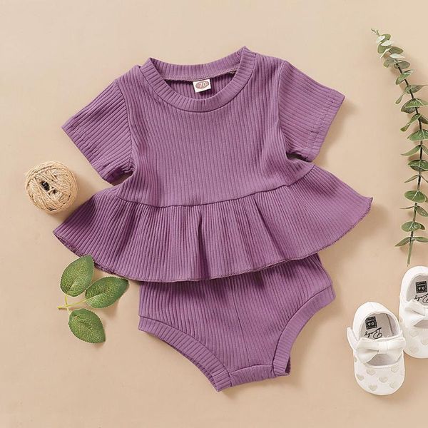 

2020 baby summer clothing newborn kid baby boy girl clothes short sleeve bodysuit shorts ribbed solid 2pcs cute girl outfit, White
