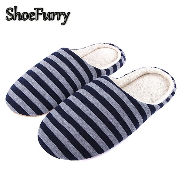 

shoefurry casual shoes men winter home slippers soft plush warm cotton shoes male indoor slippers striped bedroom furry, Black