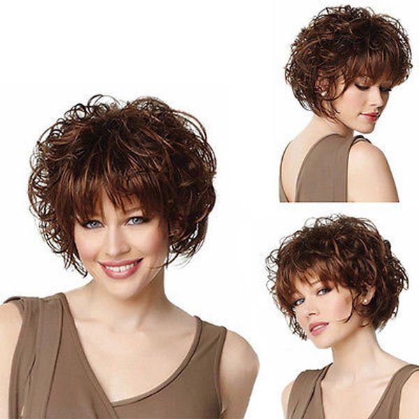 Perucas Curly do comprimento do ombro de Brown escuro da peruca do cabelo da forma das senhoras das mulheres curtas completas