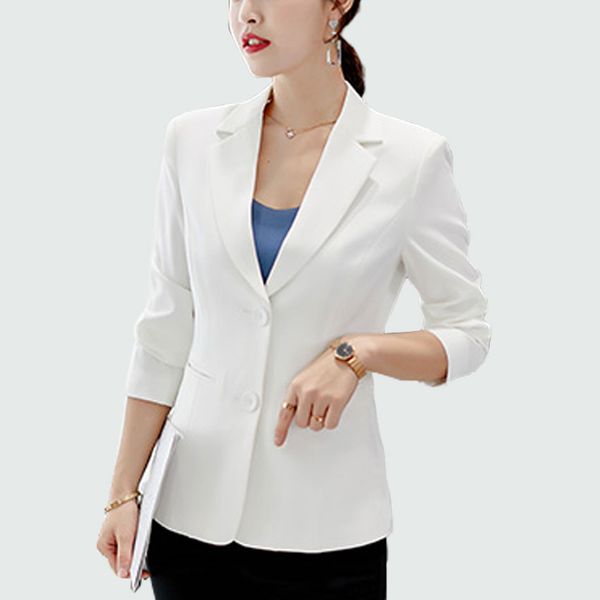 

ladies office style white / black blazers 2018 autumn long sleeve slim fit suit outwear blazer feminino jacket female