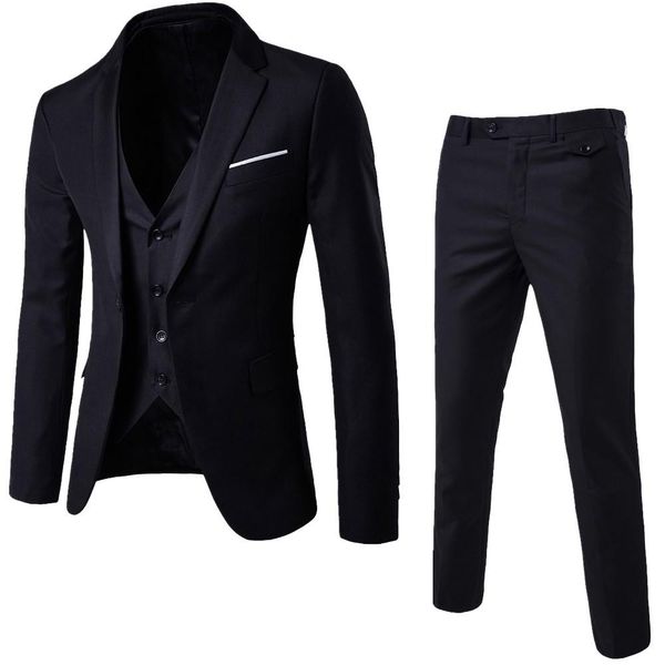 

laamei mens 3 pieces (jacket + vest + trouser) male busines dress slim fit suits solid casual office suits outwear asian =us xs, White;black