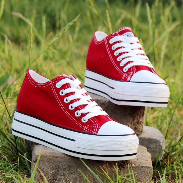 

women's canvas shoes sneakers women heels autumn tennis shoes 6cm, Black;white