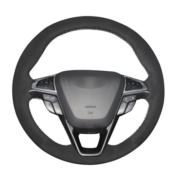 

hand sew black suede car steering wheel cover for mondeo fusion 2013-2019 edge 2015-2019