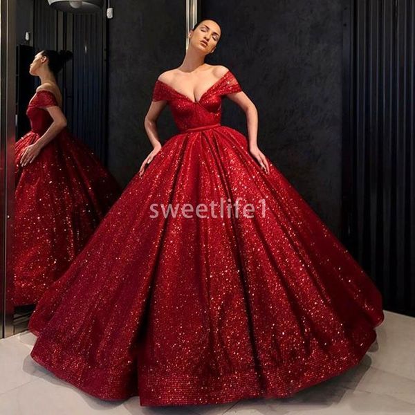 

red sequined prom gowns deep v neck cap sleeves ball gown evening gowns puffy floor length women formal wear party dresses, Black