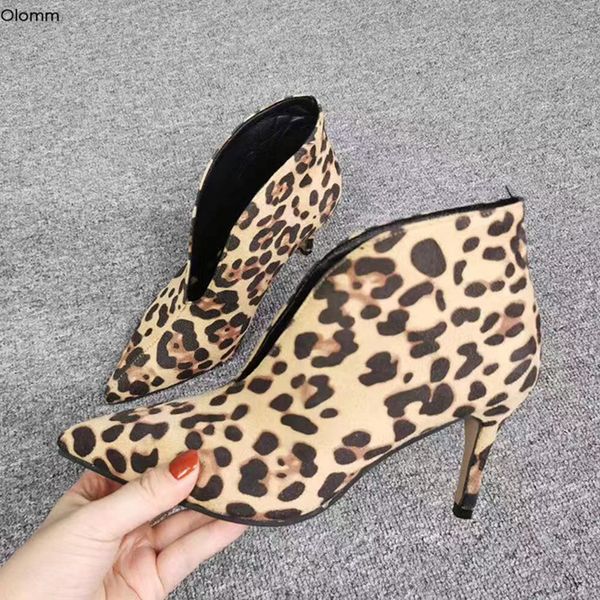 

olomm new fashion women ankle boots stiletto high heels boots nice pointed toe leopard party shoes women plus us size 5-15, Black