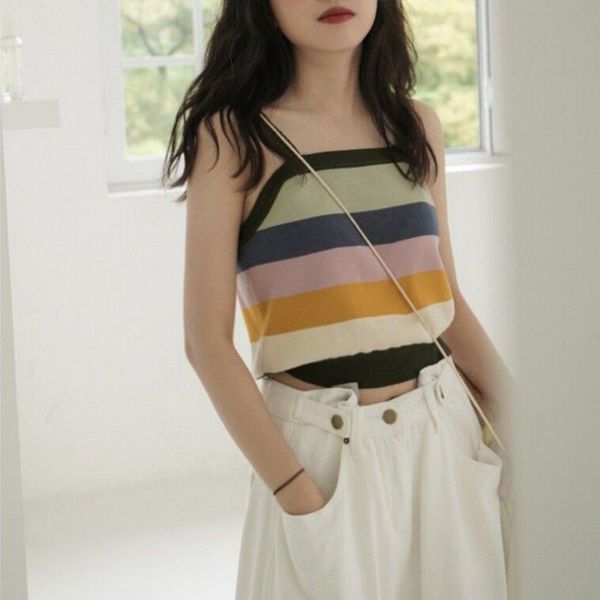 

causal knitted striped cami summer beach wear vest female fitness sleeveless basic camisole 1 1, White
