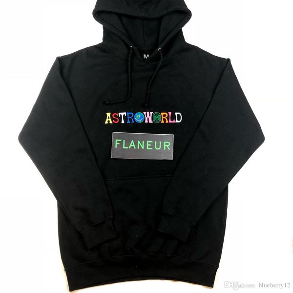 

2018 astroworld толстовка мужская высокое качество дизайнер флис кофты бесплатная доставка вышивка хип-хоп пуловер новый трэвис толстовки, Black