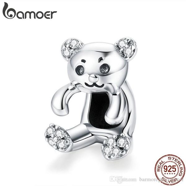 

bamoer authentic 925 sterling silver little bear pendant clear cz animal charms fit charm bracelets necklace diy jewelry scc984, Slivery;golden