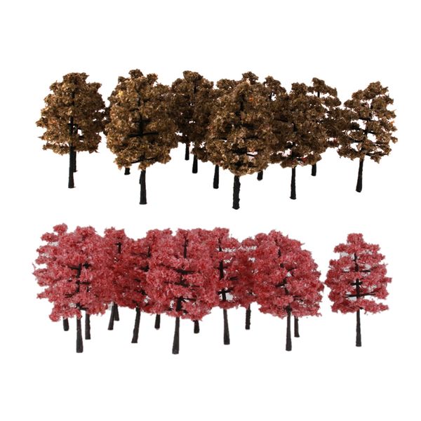 

40x plastic diy 1:100 mini model trees for train building diorama red+brown