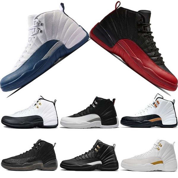 

mens 12s cny basketball shoes taxi black white the master flu game gamma french blue playoffs sports trainers sneakers size 41-47