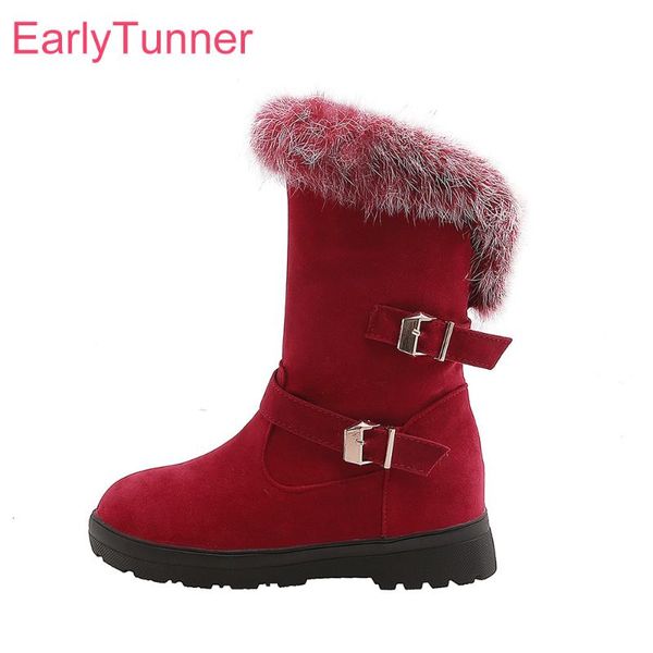 

brand new comfortable red black women snow furry boots chunky heels lady casual shoes eh136 plus big small size 10 33 43 47 50
