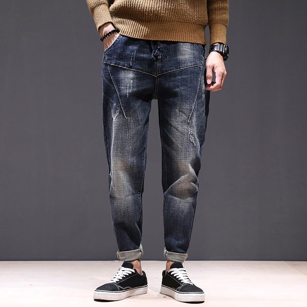

autumn and winter new blue male fashion large size skinny jeans men clothes men jeans zipper outwear man pants joggers